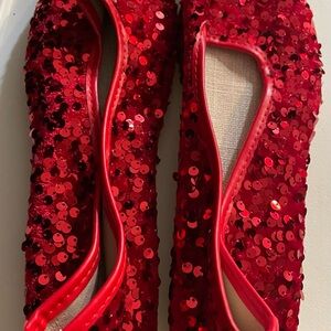 Red Sequin Ballet Flats Size 9 New Never Worn
